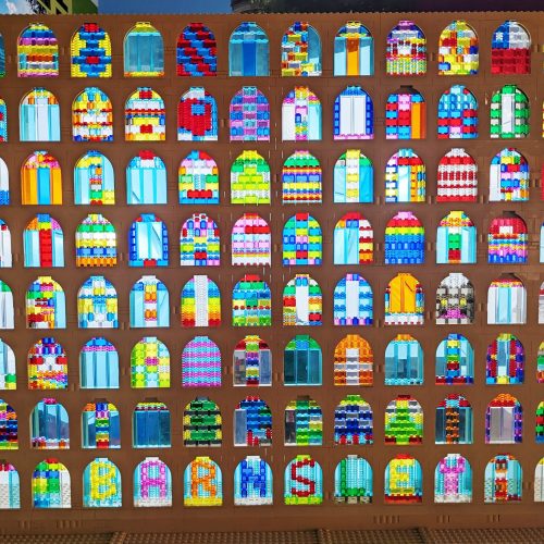 Stained glass window built with LEGO® bricks.